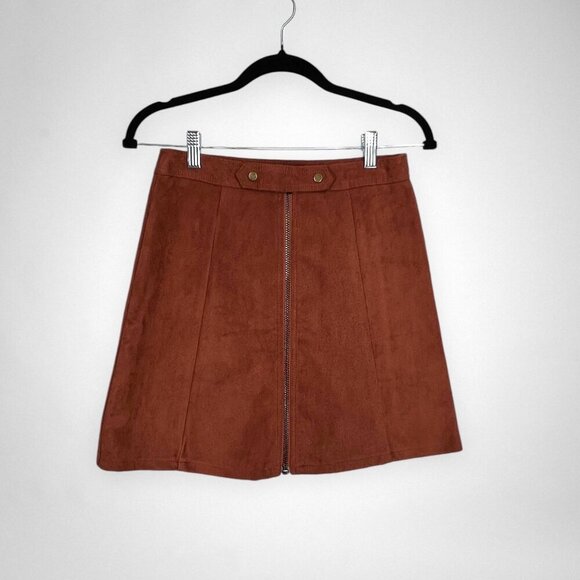 BISHOP & YOUNG Small Faux Suede Brown Skirt - Picture 1 of 5
